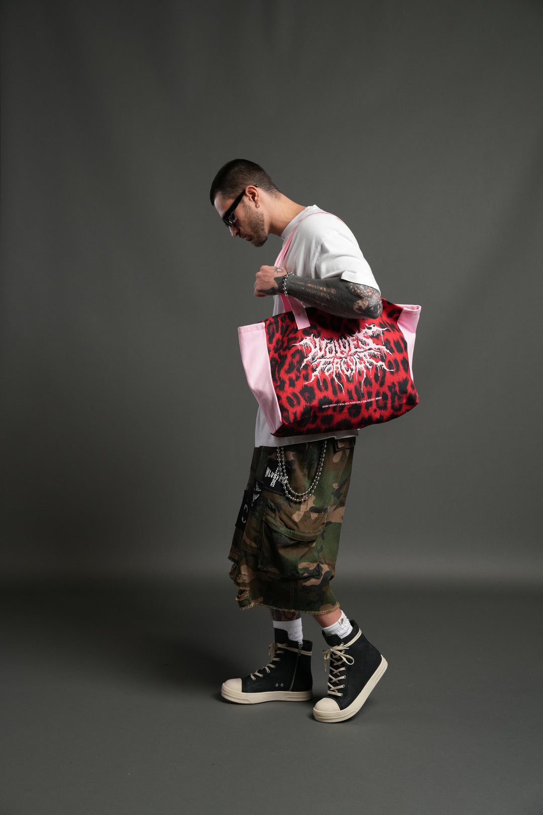 Moth Forever Canvas Tote in Red Leopard/Cloud Pink