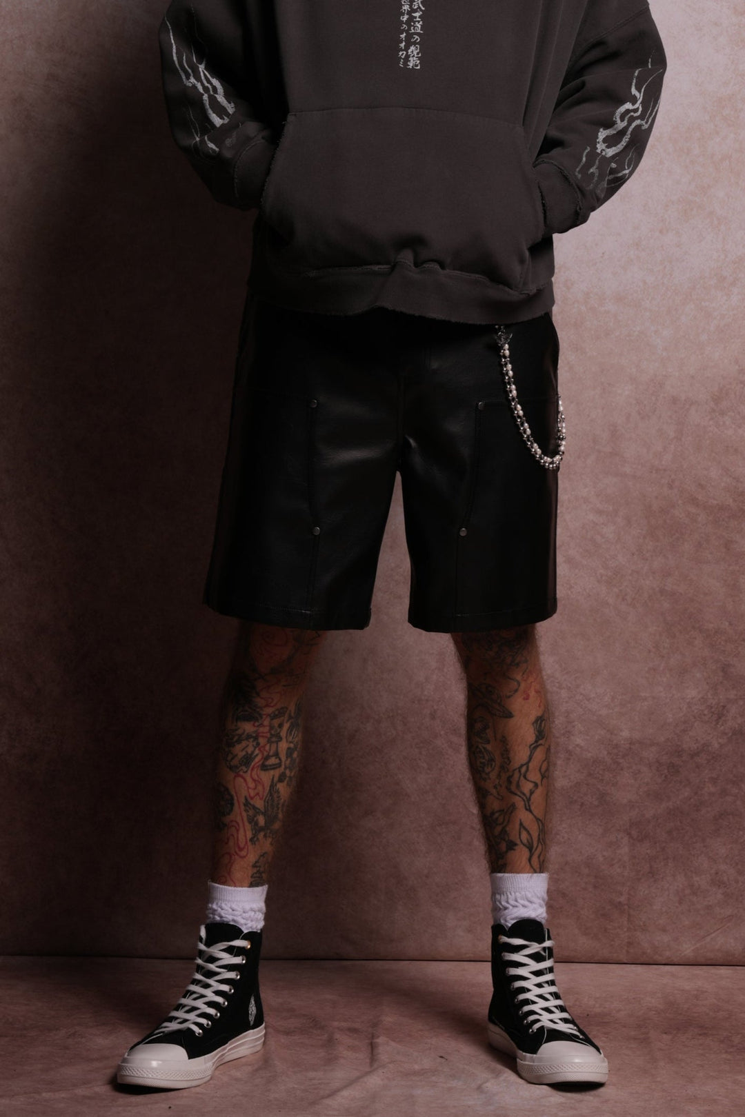 Wolf Chopper Leather Clark Utility Shorts in Black