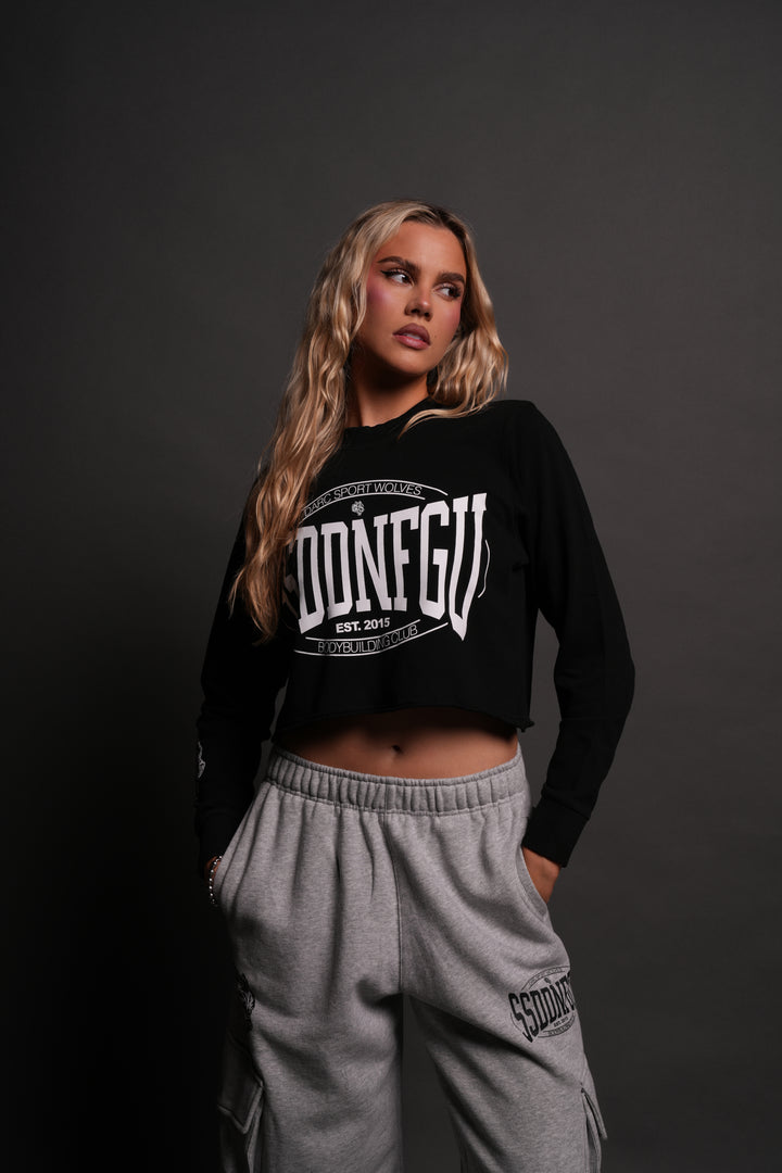 SSDDNFGU FRVR "Premium" Cropped L/S Tee in Black