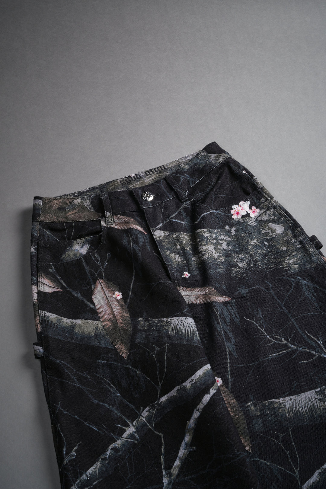 Wolf Chopper Wide Leg Carpenter Pants in Darc Blossom Woodland Camo