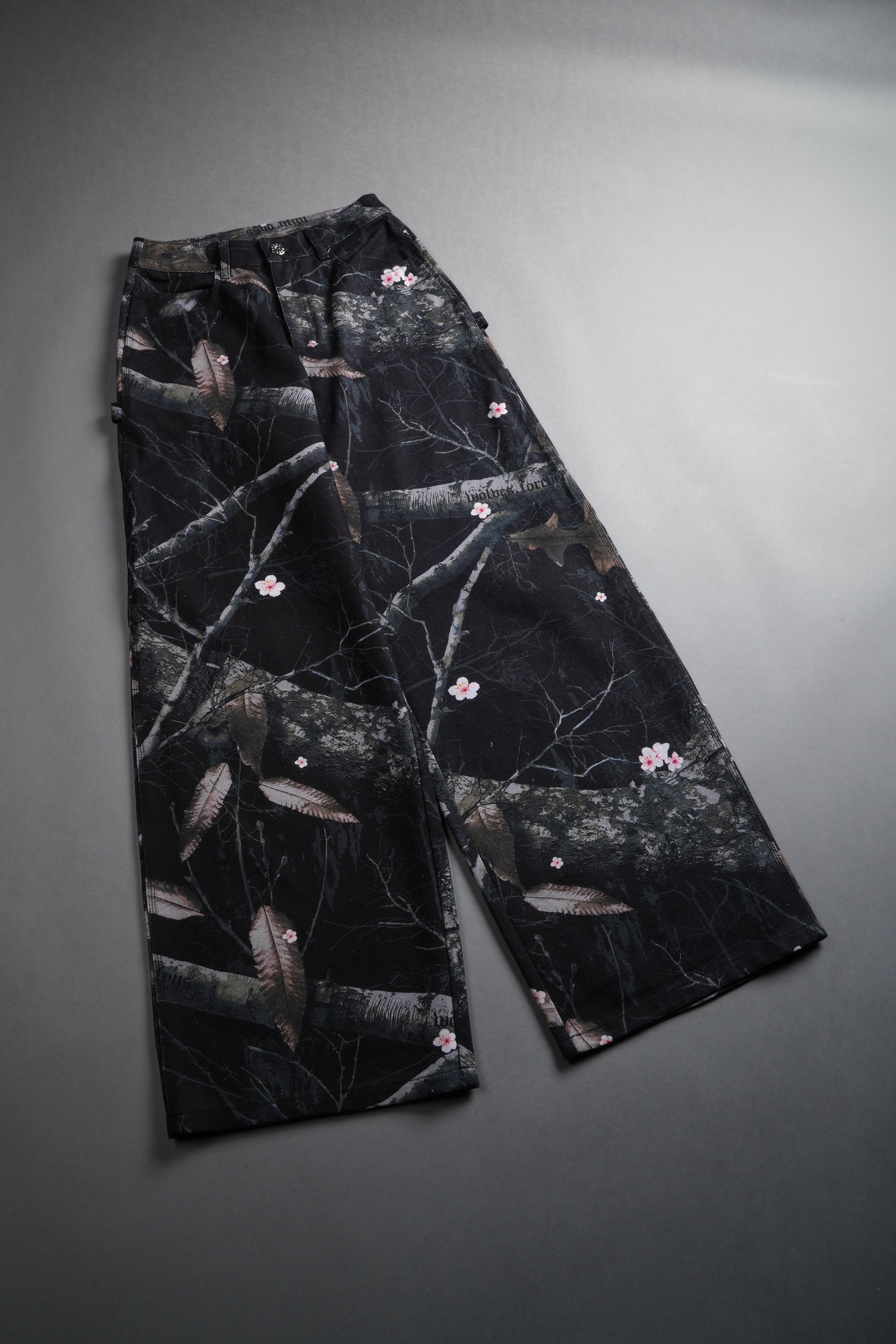 Wolf Chopper Wide Leg Carpenter Pants in Darc Blossom Woodland Camo