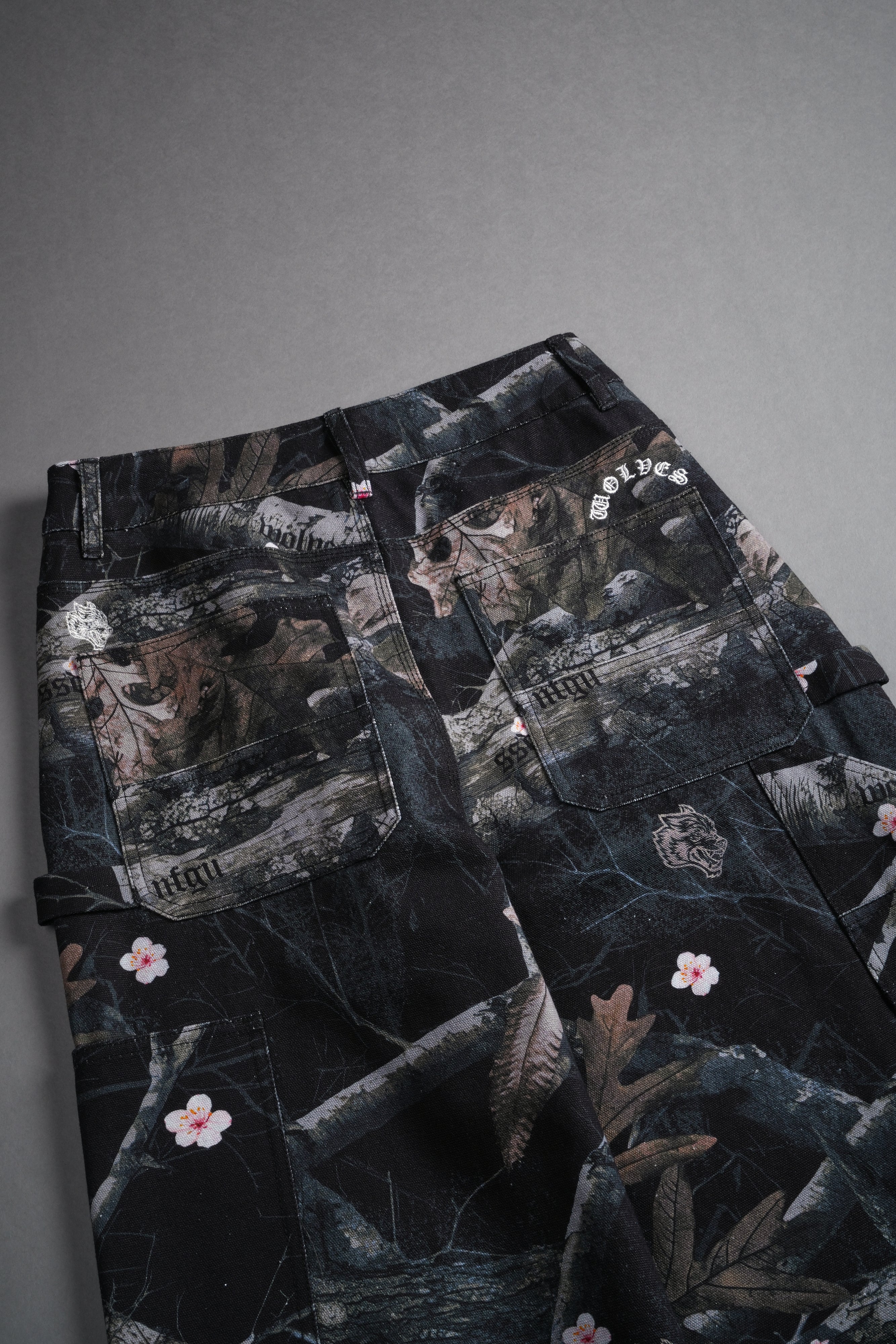 Wolf Chopper Wide Leg Carpenter Pants in Darc Blossom Woodland Camo