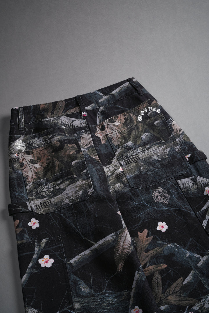 Wolf Chopper Wide Leg Carpenter Pants in Darc Blossom Woodland Camo