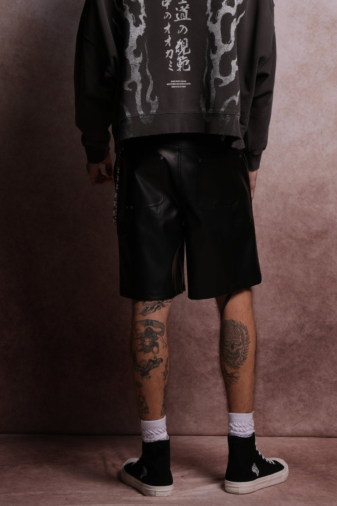 Wolf Chopper Leather Clark Utility Shorts in Black