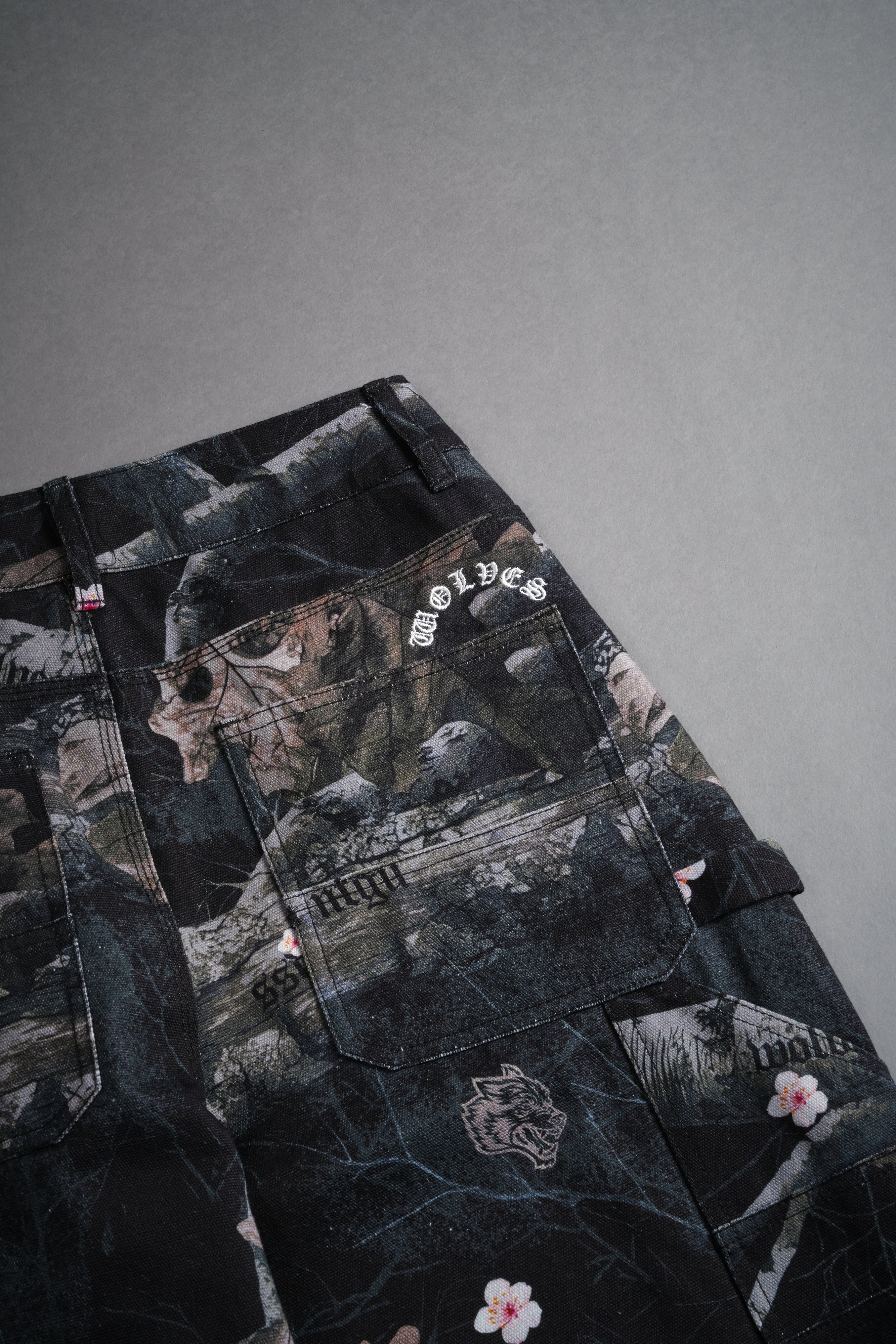 Wolf Chopper Wide Leg Carpenter Pants in Darc Blossom Woodland Camo