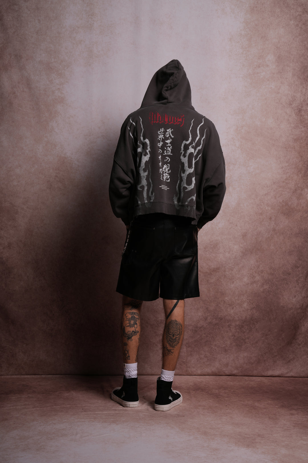 Darc Infernal Destroyed Grunge "Gage Box Cut" Hoodie in Wolf Gray Horizon Sun Fade