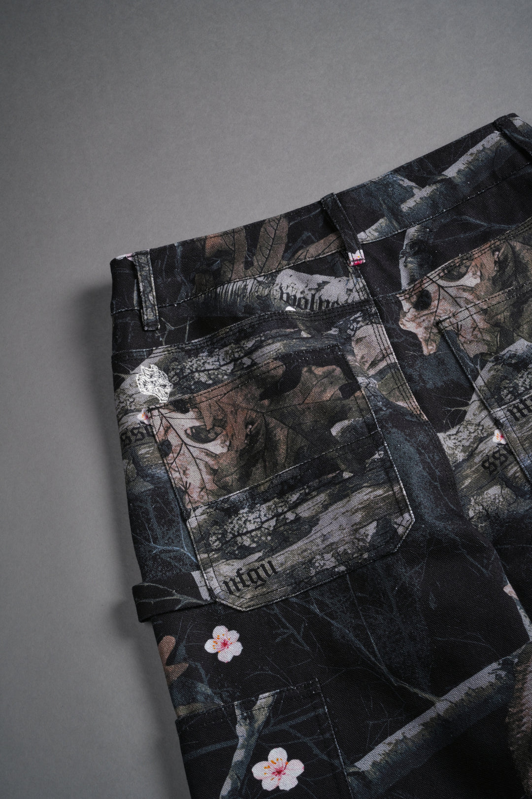 Wolf Chopper Wide Leg Carpenter Pants in Darc Blossom Woodland Camo