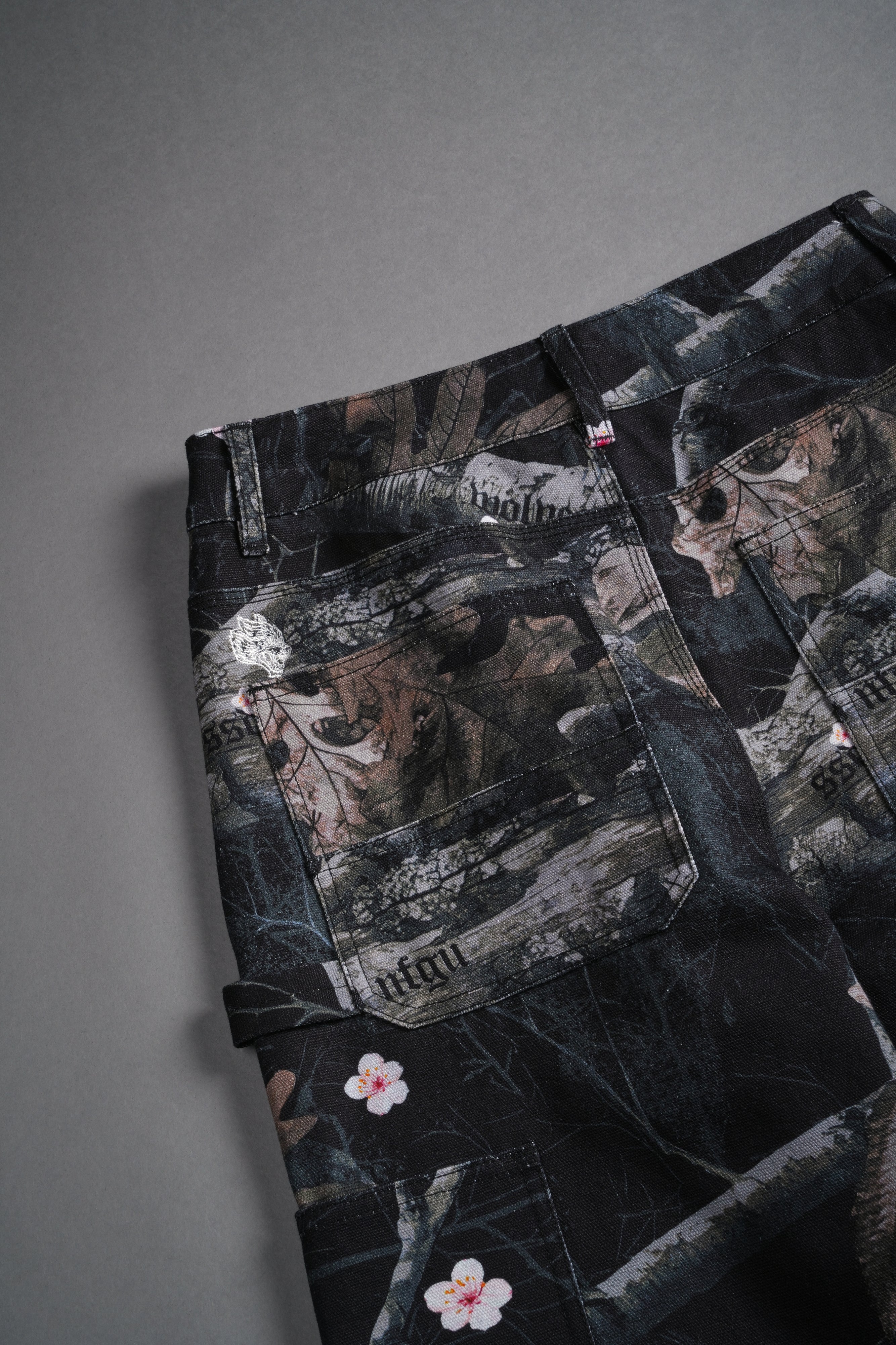 Wolf Chopper Wide Leg Carpenter Pants in Darc Blossom Woodland Camo
