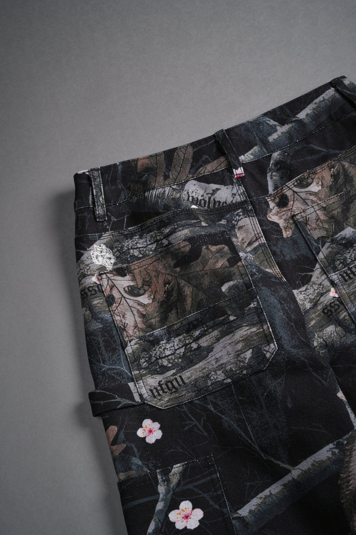 Wolf Chopper Wide Leg Carpenter Pants in Darc Blossom Woodland Camo