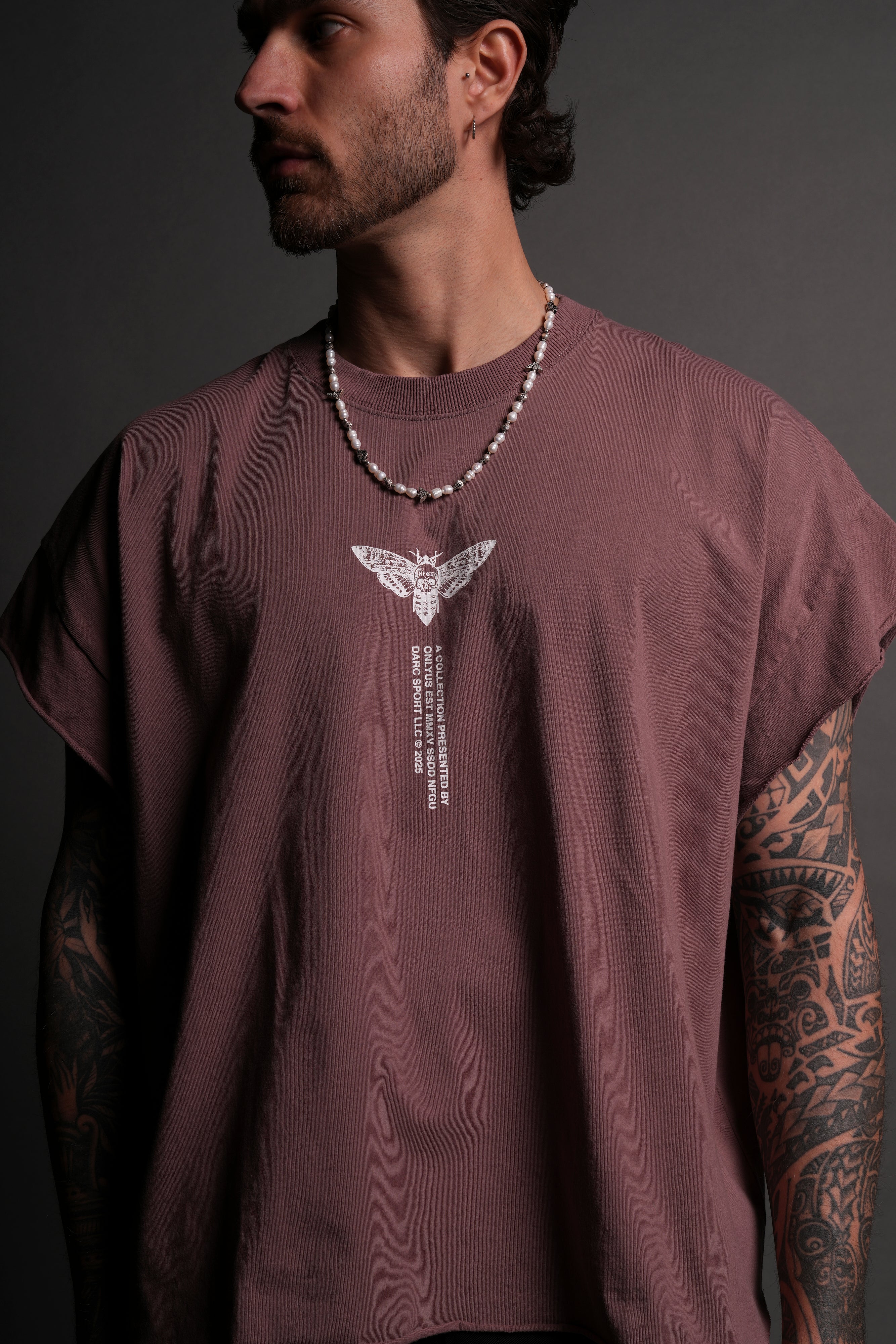 From The Top "Grunge" Cut Off Tee in Mauve