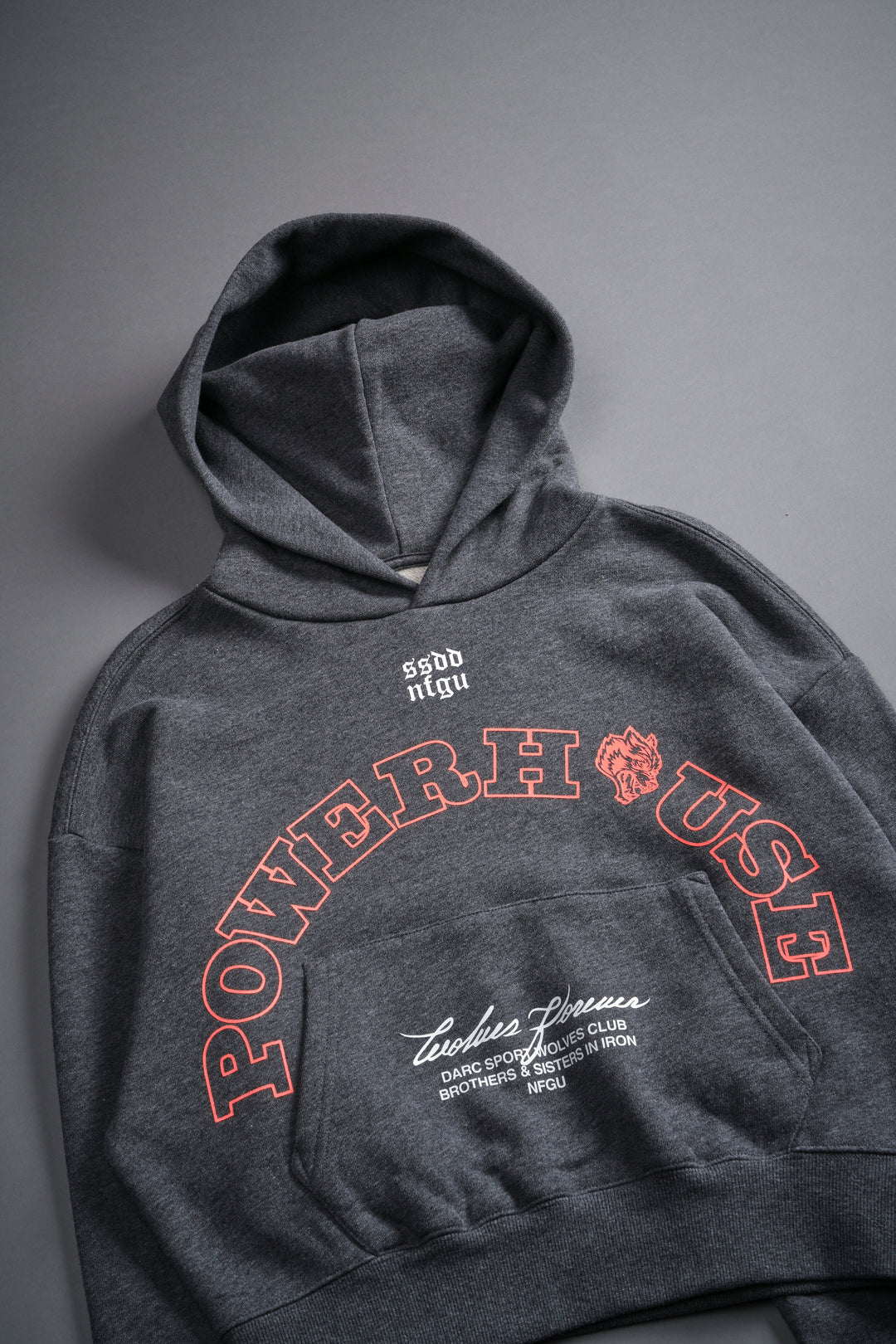 Powerhouse Wolves "Owen" (Cropped) Hoodie in Darc Heather Gray