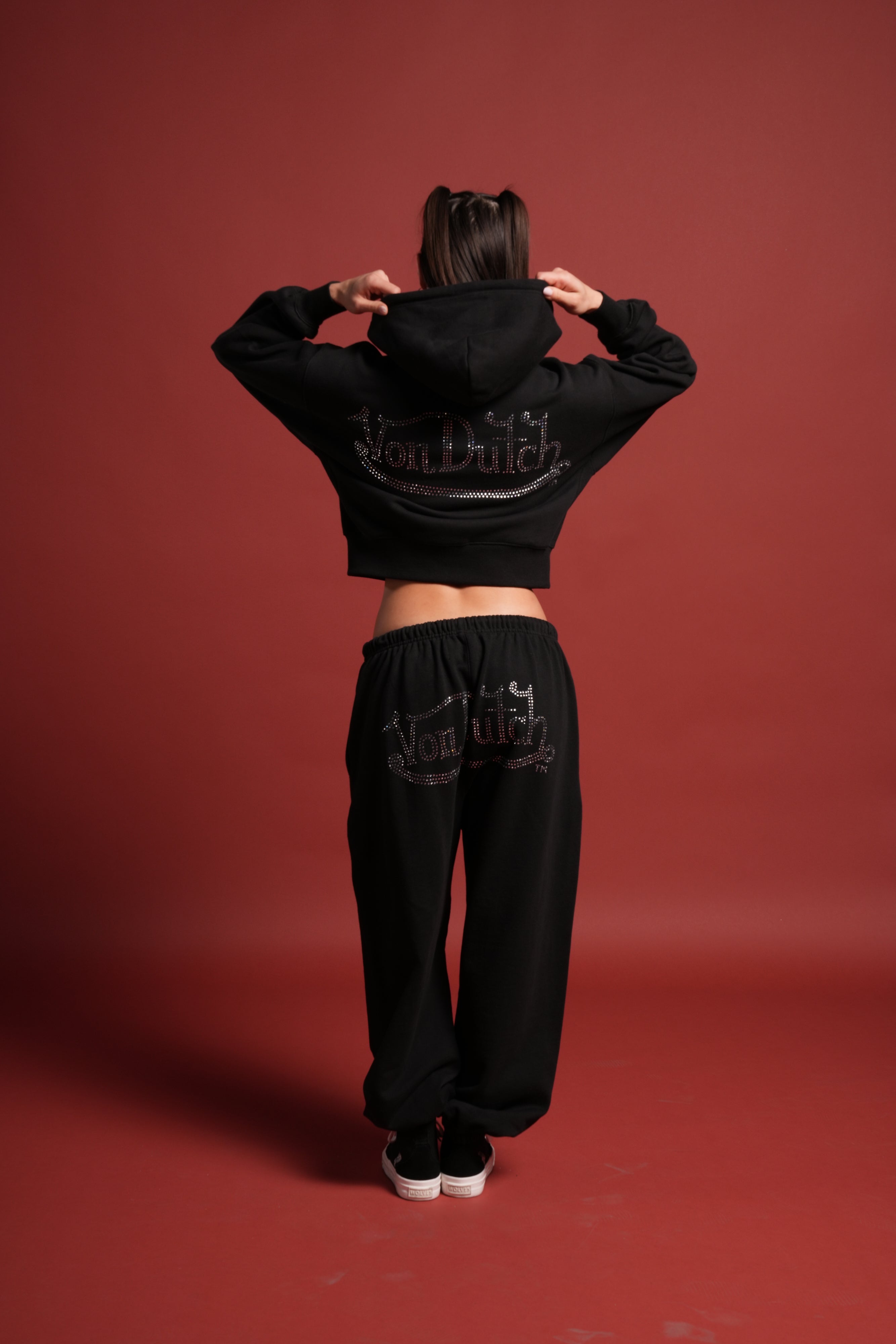 Y2Kulture "Sage" Cropped Zip Hoodie in Black