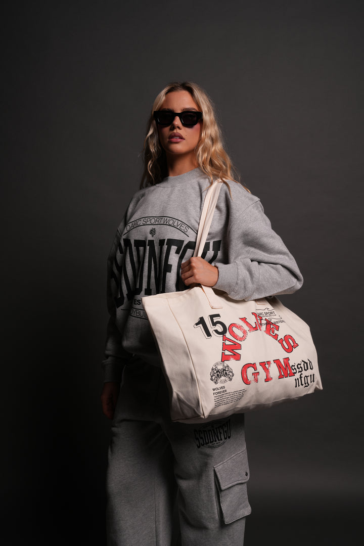 Wolves Gym V2 Canvas Tote in Cream