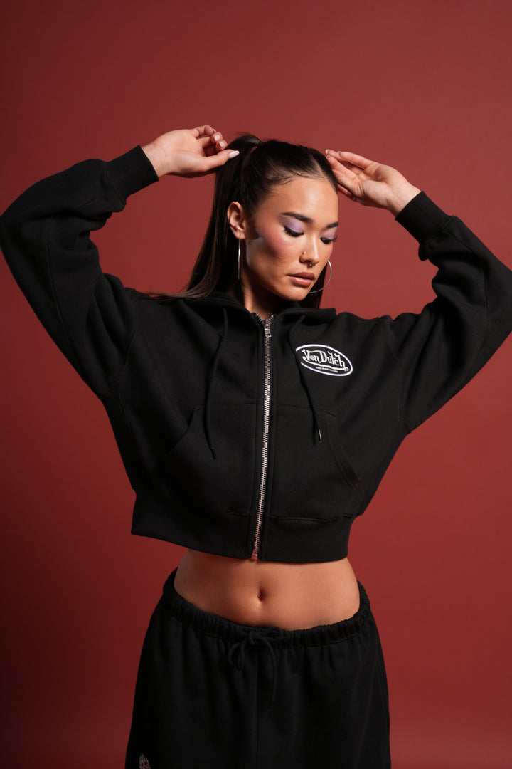 Y2Kulture "Sage" Cropped Zip Hoodie in Black