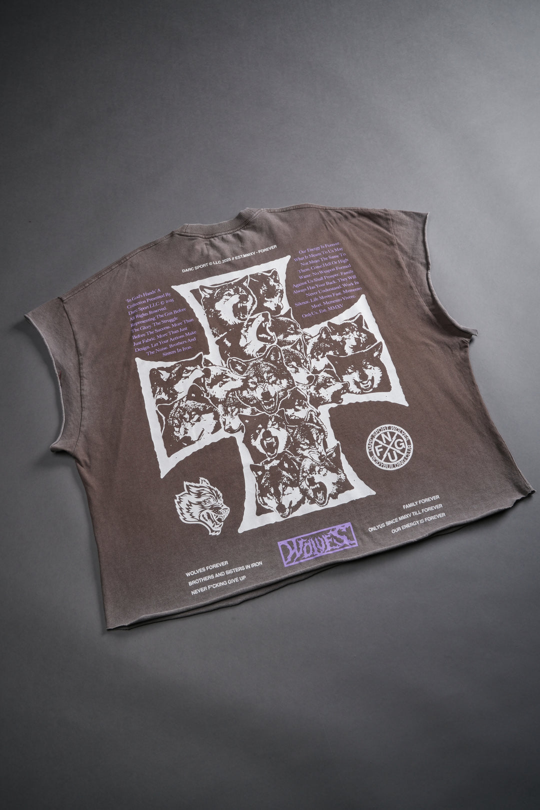 Iron Wolf Pack Grunge Cut-Off Tee in Mojave Brown