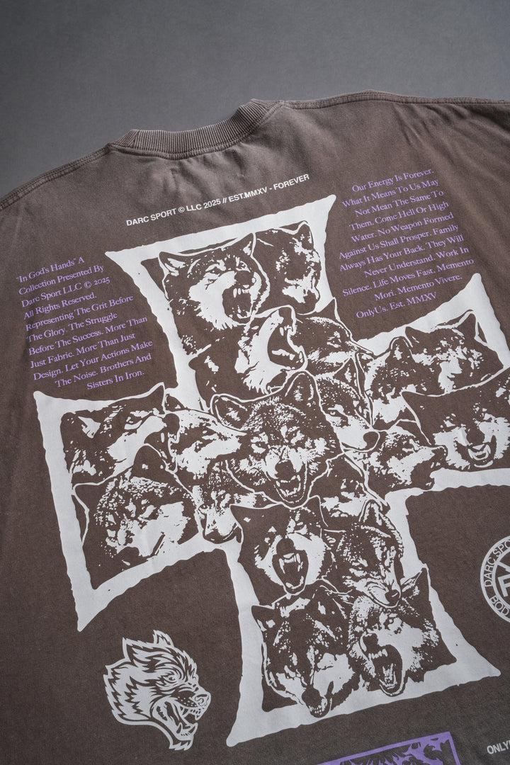 Iron Wolf Pack Grunge Cut-Off Tee in Mojave Brown