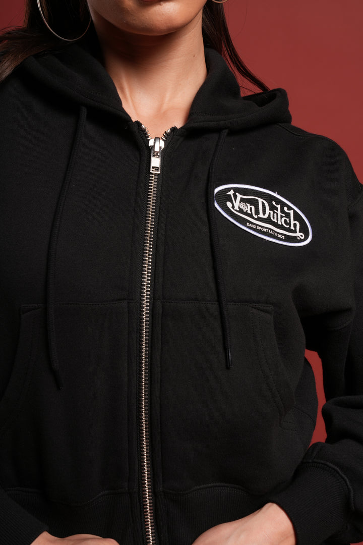 Y2Kulture "Sage" Cropped Zip Hoodie in Black