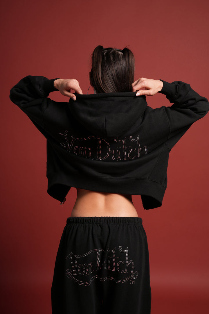 Y2Kulture "Sage" Cropped Zip Hoodie in Black