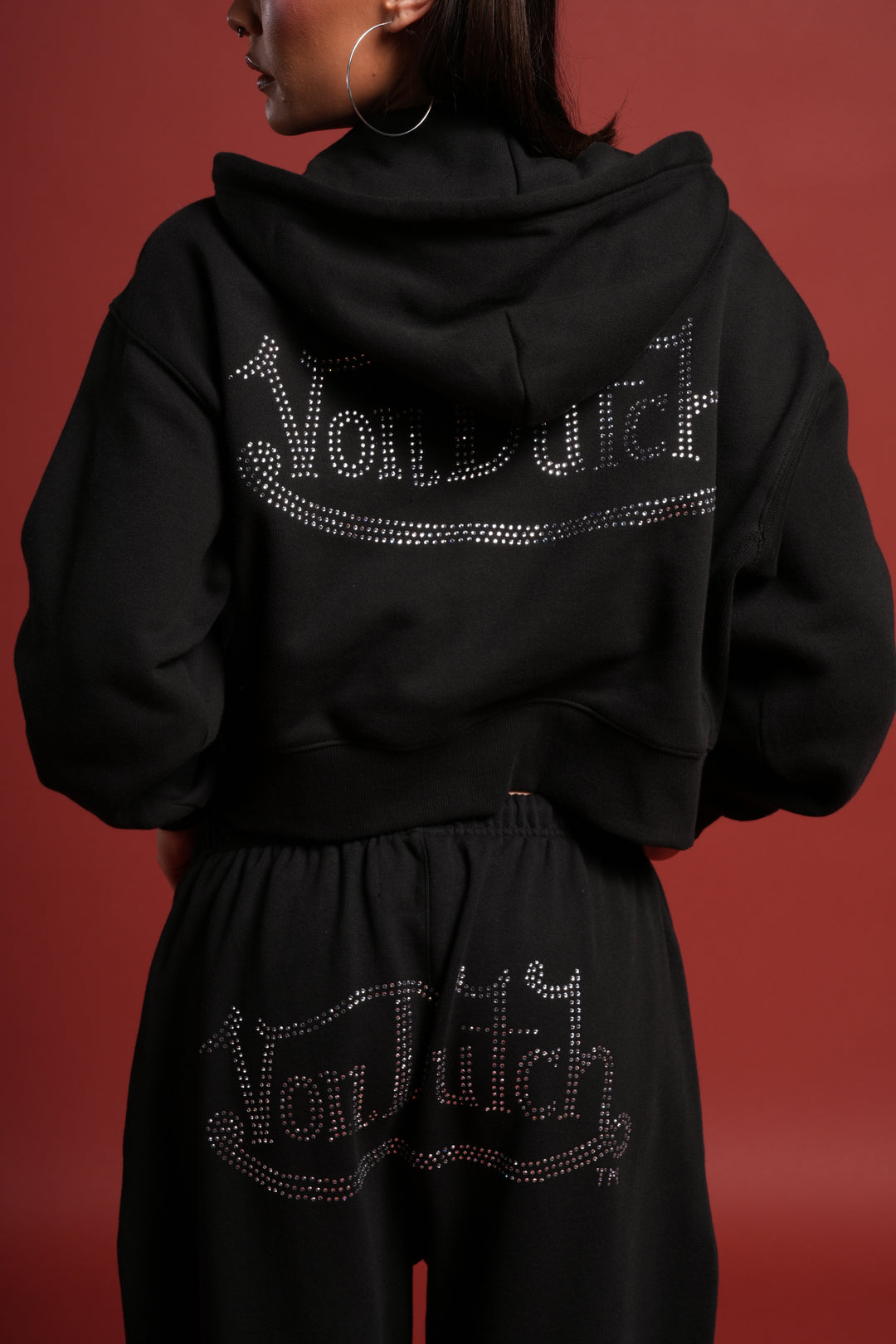 Y2Kulture "Sage" Cropped Zip Hoodie in Black