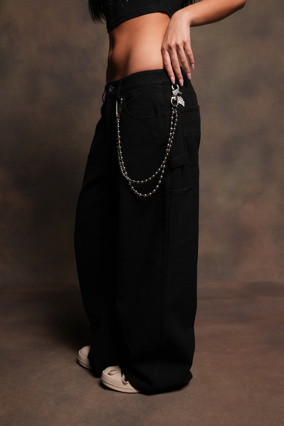 Dual Wolf Wide Leg Carpenter Denim In Black