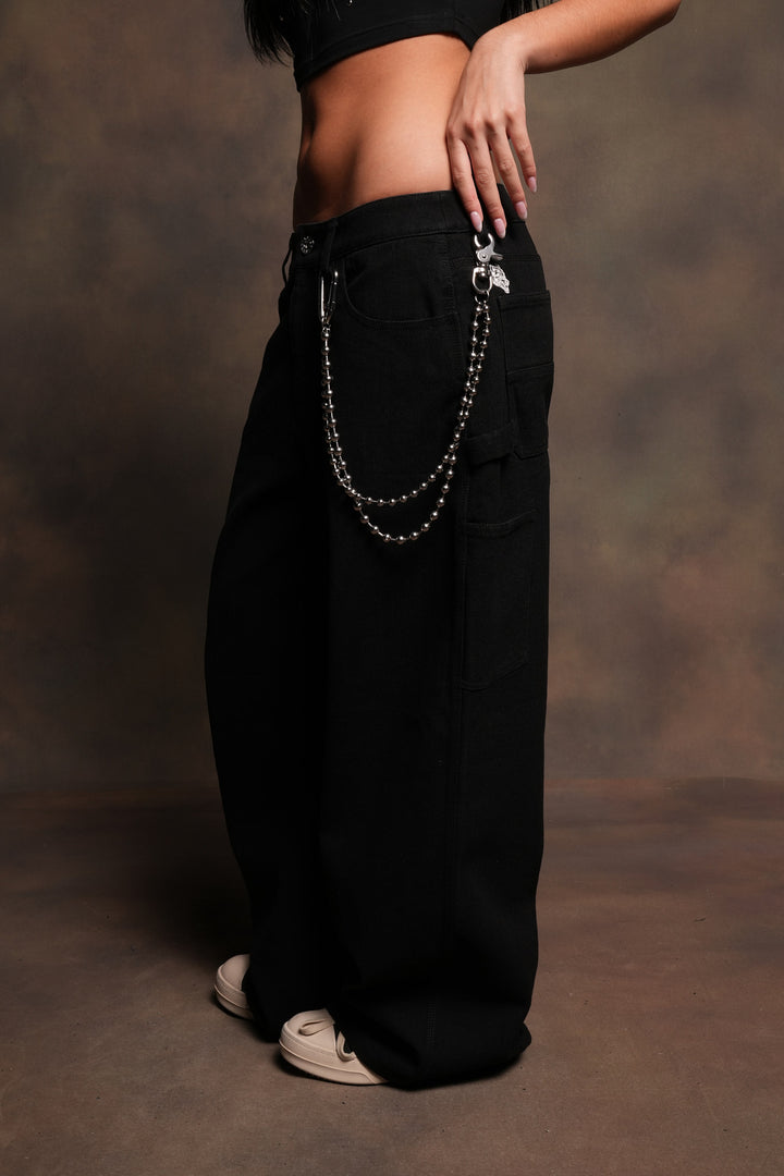 Dual Wolf Wide Leg Carpenter Denim In Black