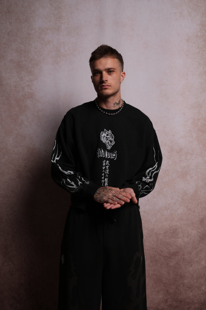 Darc Infernal Raw Hem "Box Cut" Crewneck in Black