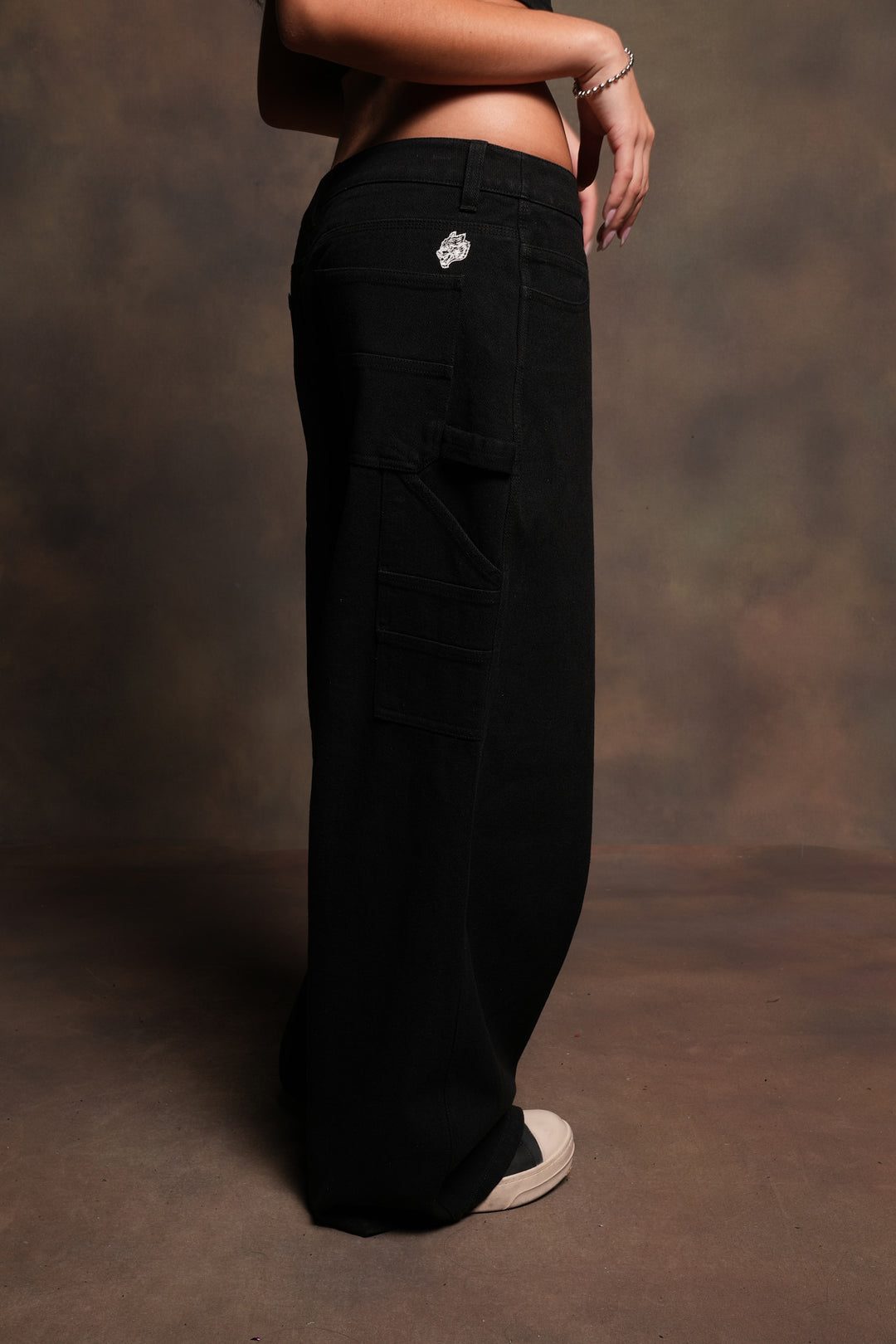 Dual Wolf Wide Leg Carpenter Denim In Black
