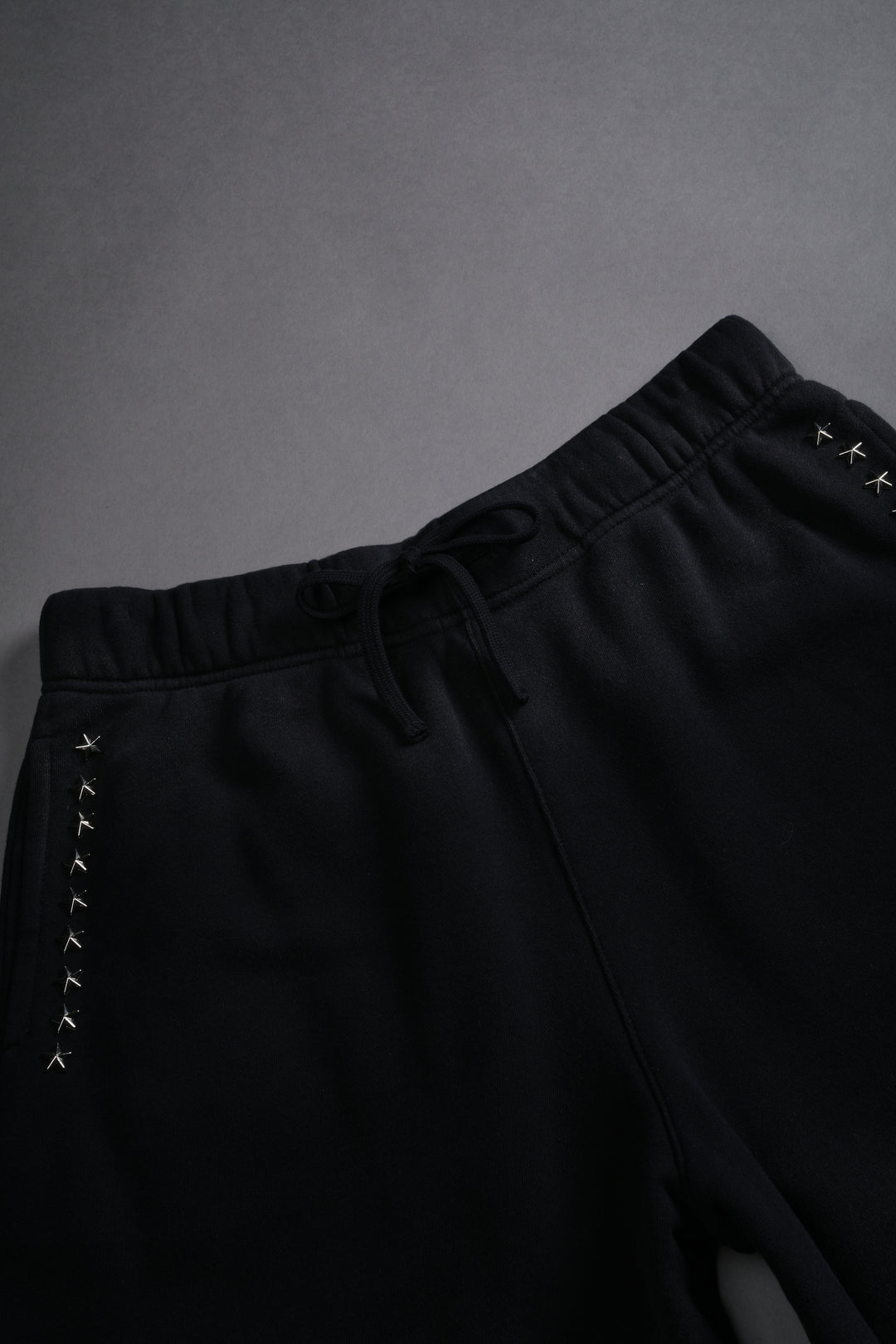Studded Midnight Wolves Oversized Post Lounge Sweat Shorts in Black Drift Wash