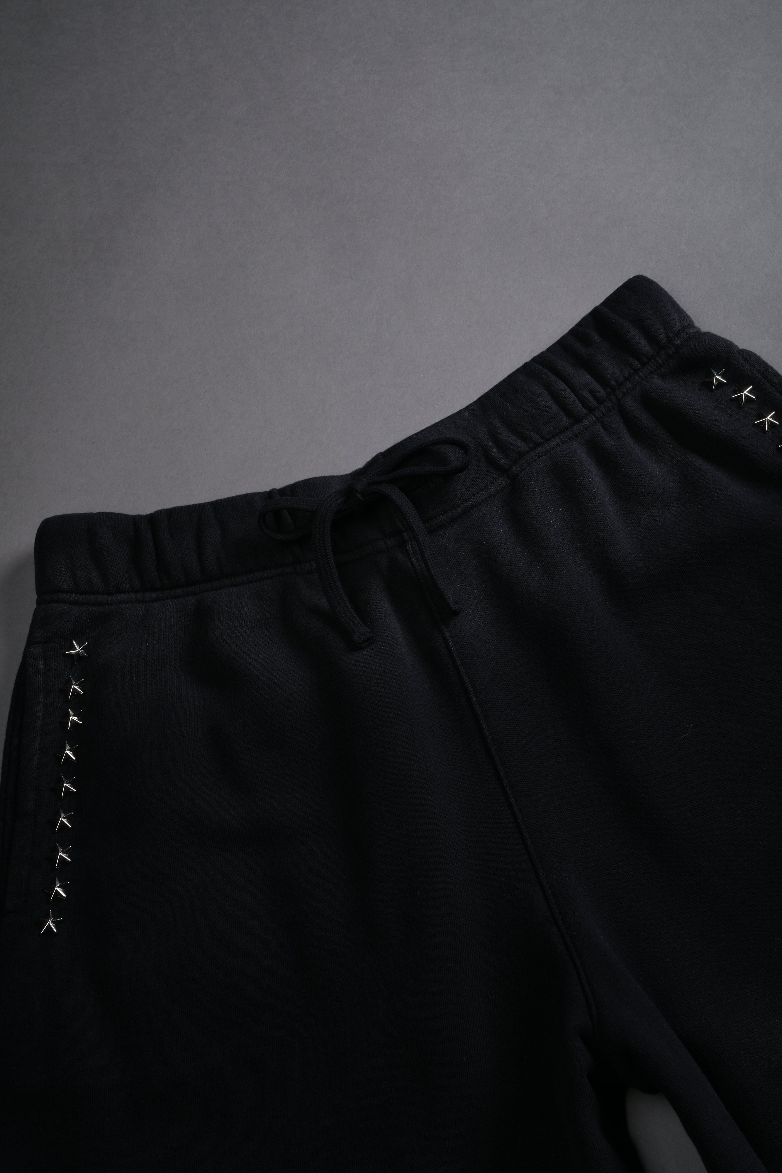 Studded Midnight Wolves Oversized Post Lounge Sweat Shorts in Black Drift Wash