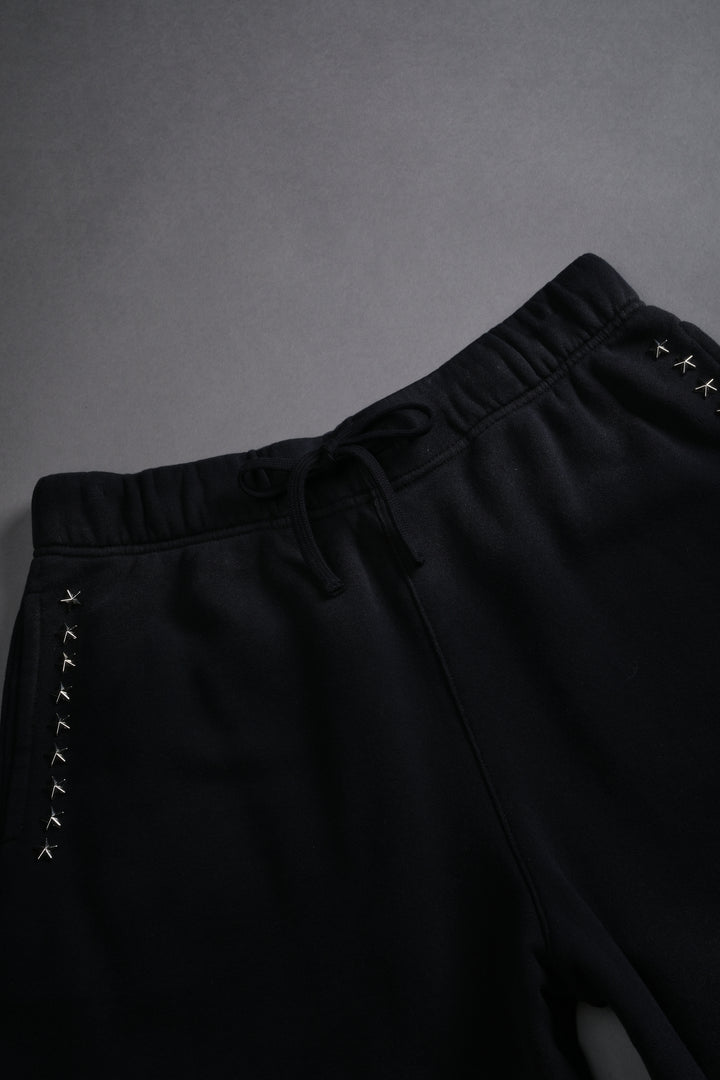 Studded Midnight Wolves Oversized Post Lounge Sweat Shorts in Black Drift Wash