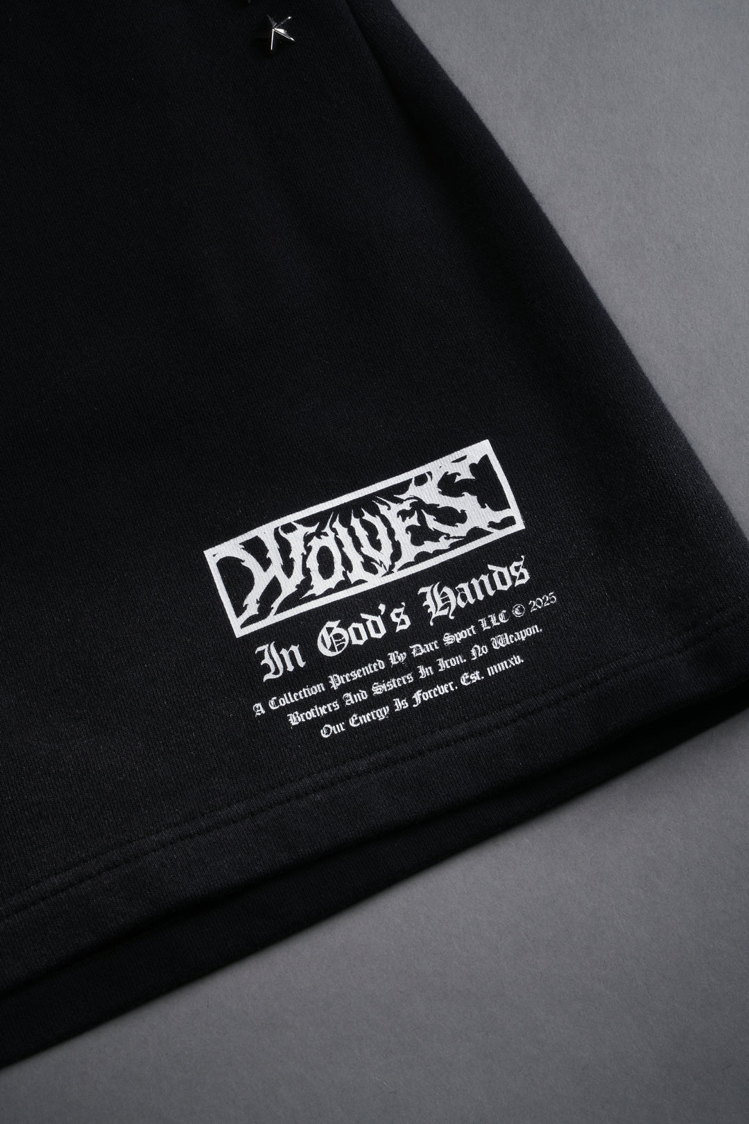 Studded Midnight Wolves Oversized Post Lounge Sweat Shorts in Black Drift Wash