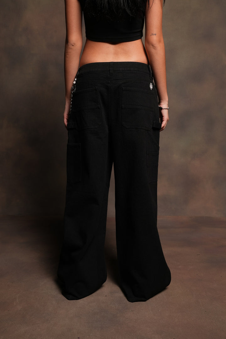 Dual Wolf Wide Leg Carpenter Denim In Black