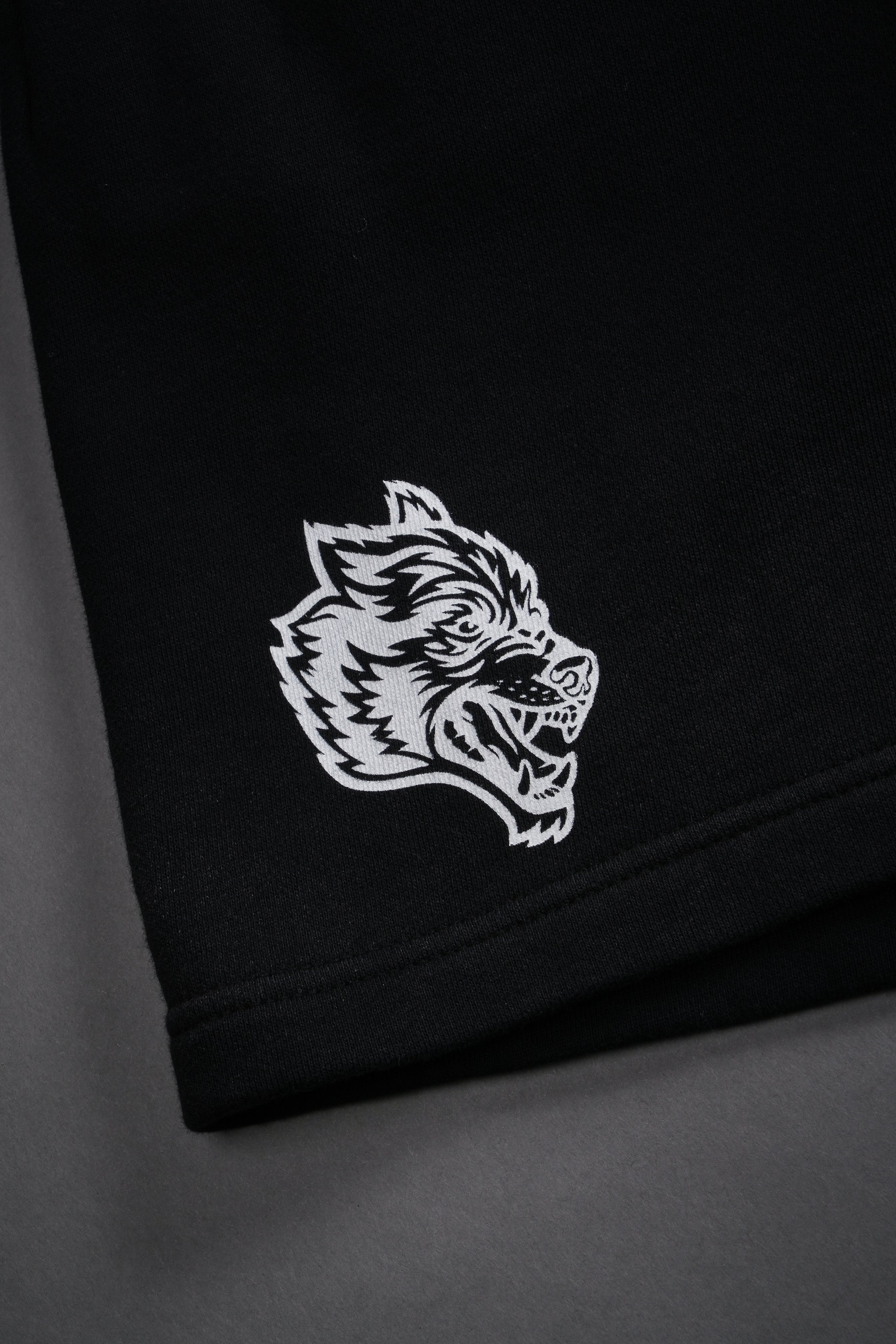 Studded Midnight Wolves Oversized Post Lounge Sweat Shorts in Black Drift Wash