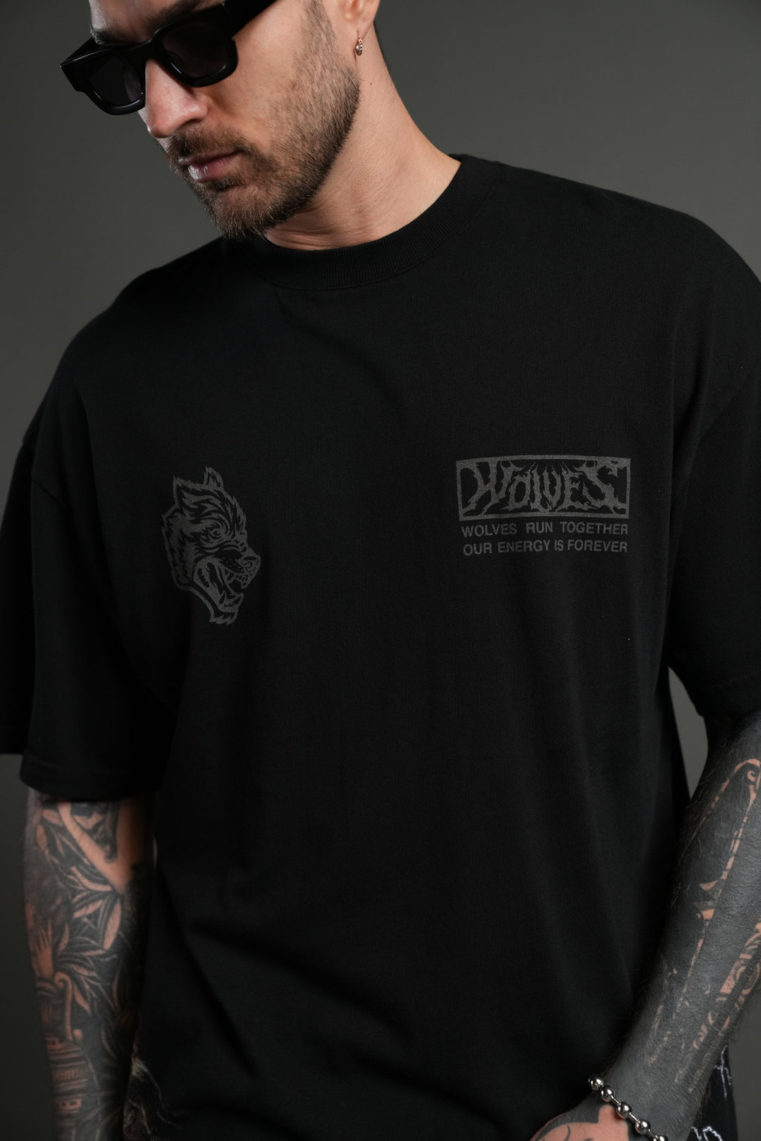 Darc M. Bison "Side By Side" Series Premium Oversized Tee in Black