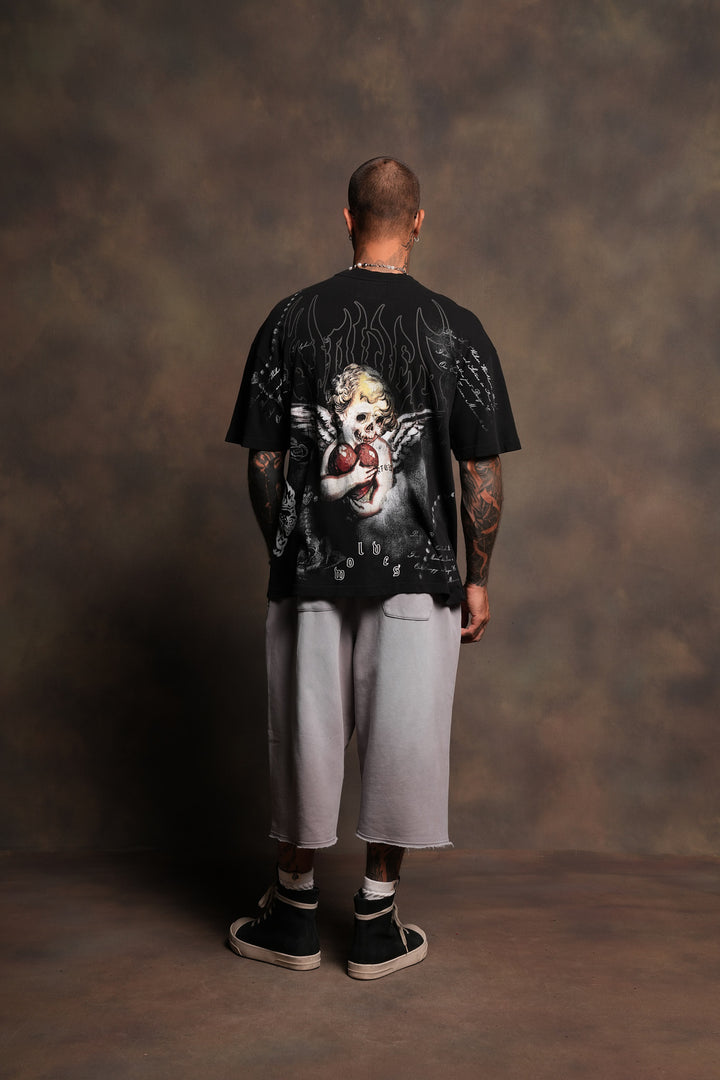 Dual Wolf Capri Sweat Pants In Pale Gray Super Sun Fade