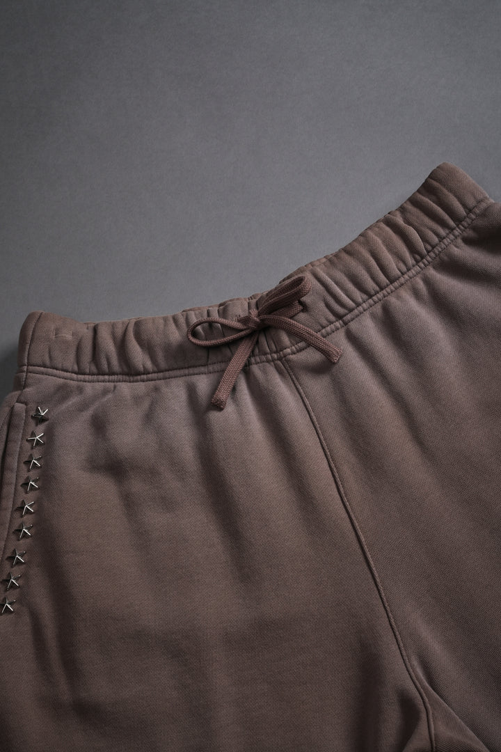 Studded Midnight Wolves Oversized Post Lounge Sweat Shorts in Mojave Brown Drift Wash