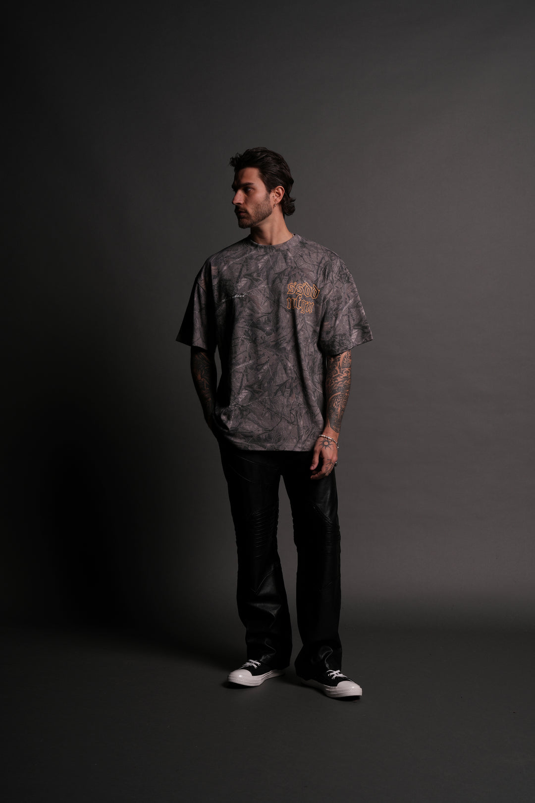 New Beginnings "Premium" Oversized Tee in Driftwood Wolf Forest Camo