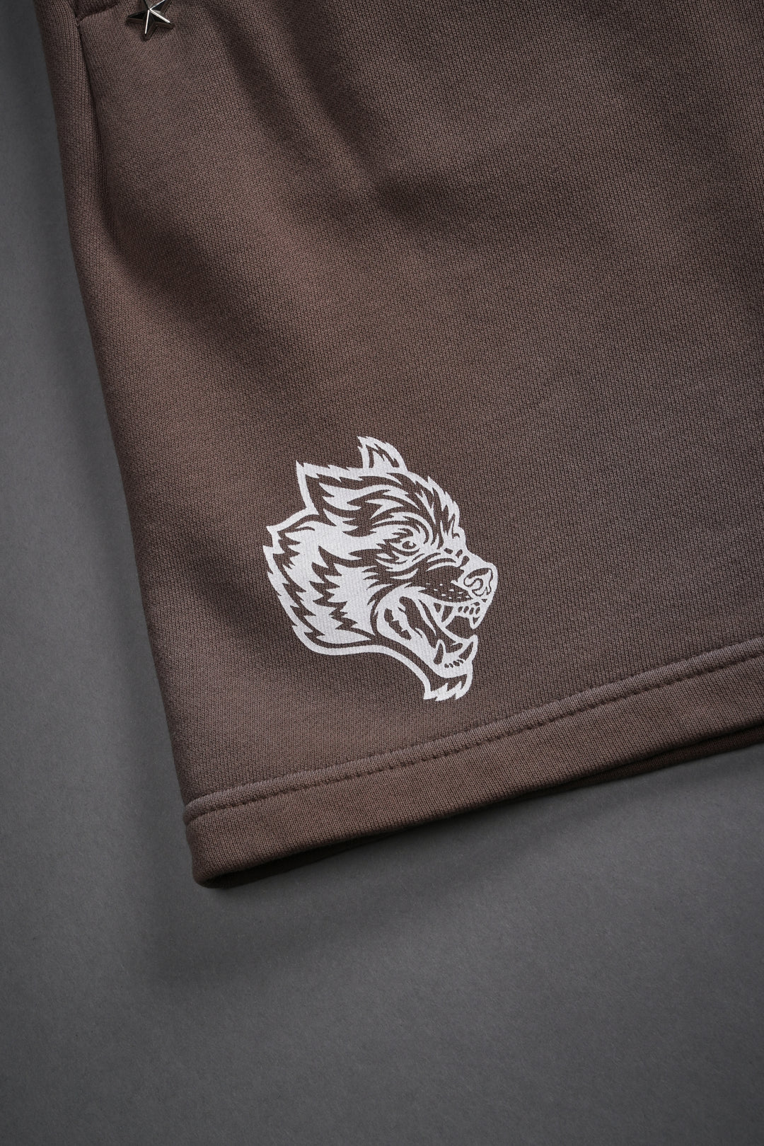 Studded Midnight Wolves Oversized Post Lounge Sweat Shorts in Mojave Brown Drift Wash