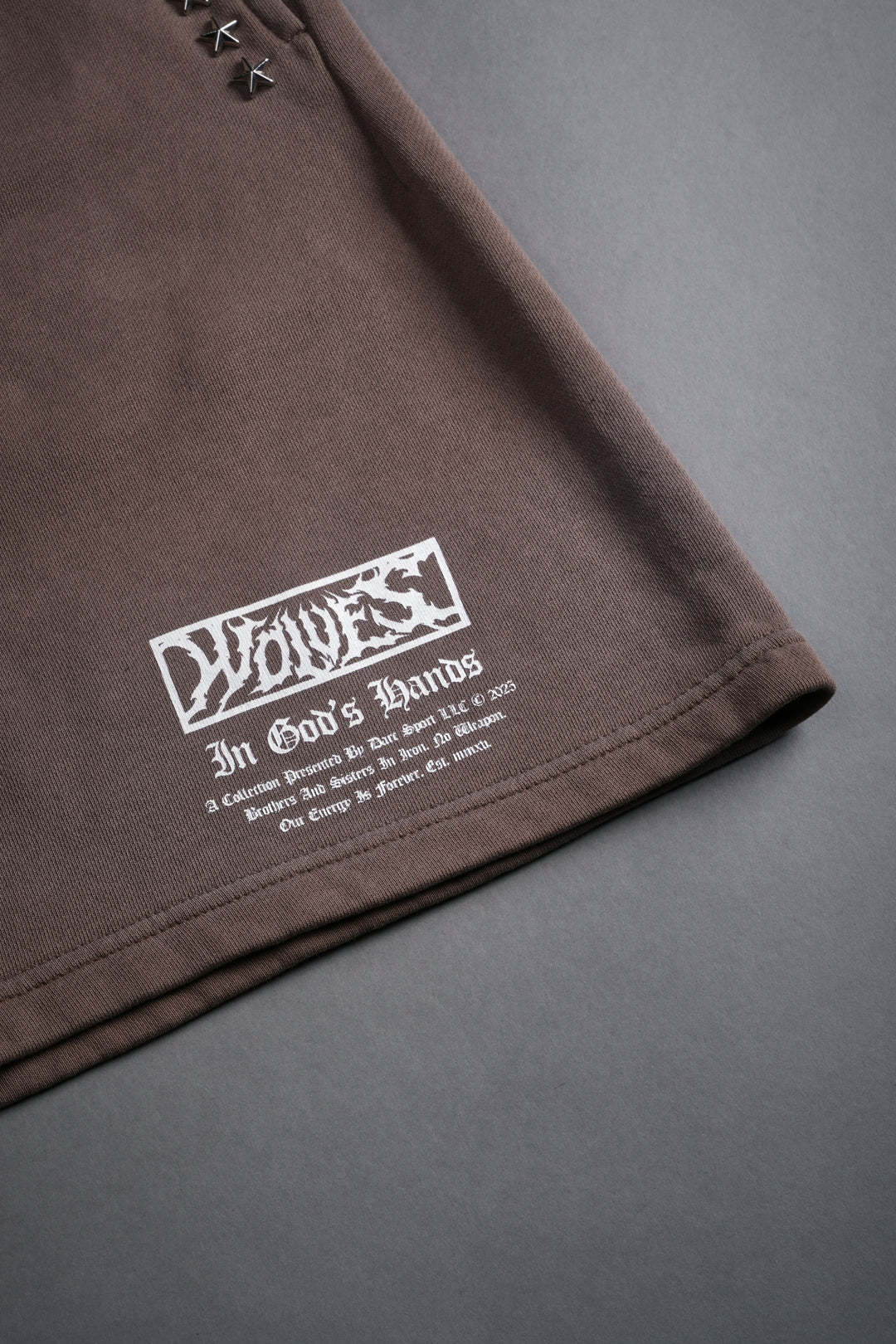 Studded Midnight Wolves Oversized Post Lounge Sweat Shorts in Mojave Brown Drift Wash