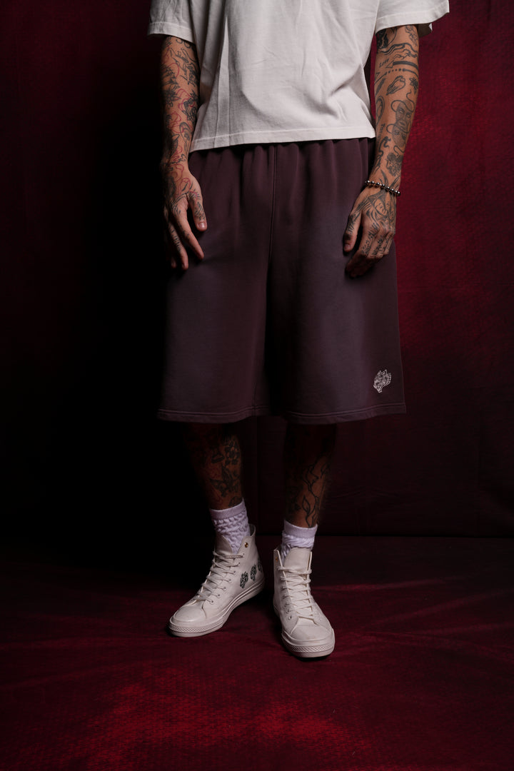 Dual Oversized Osiris Sweat Shorts in Darc Purple Sun Fade