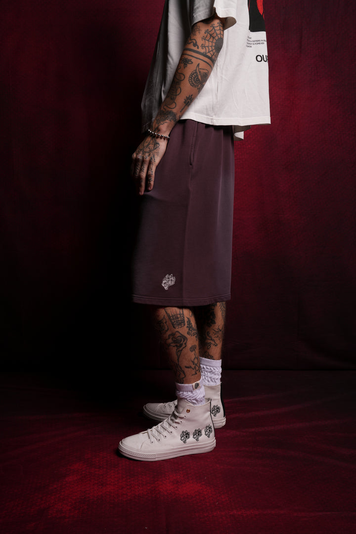 Dual Oversized Osiris Sweat Shorts in Darc Purple Sun Fade