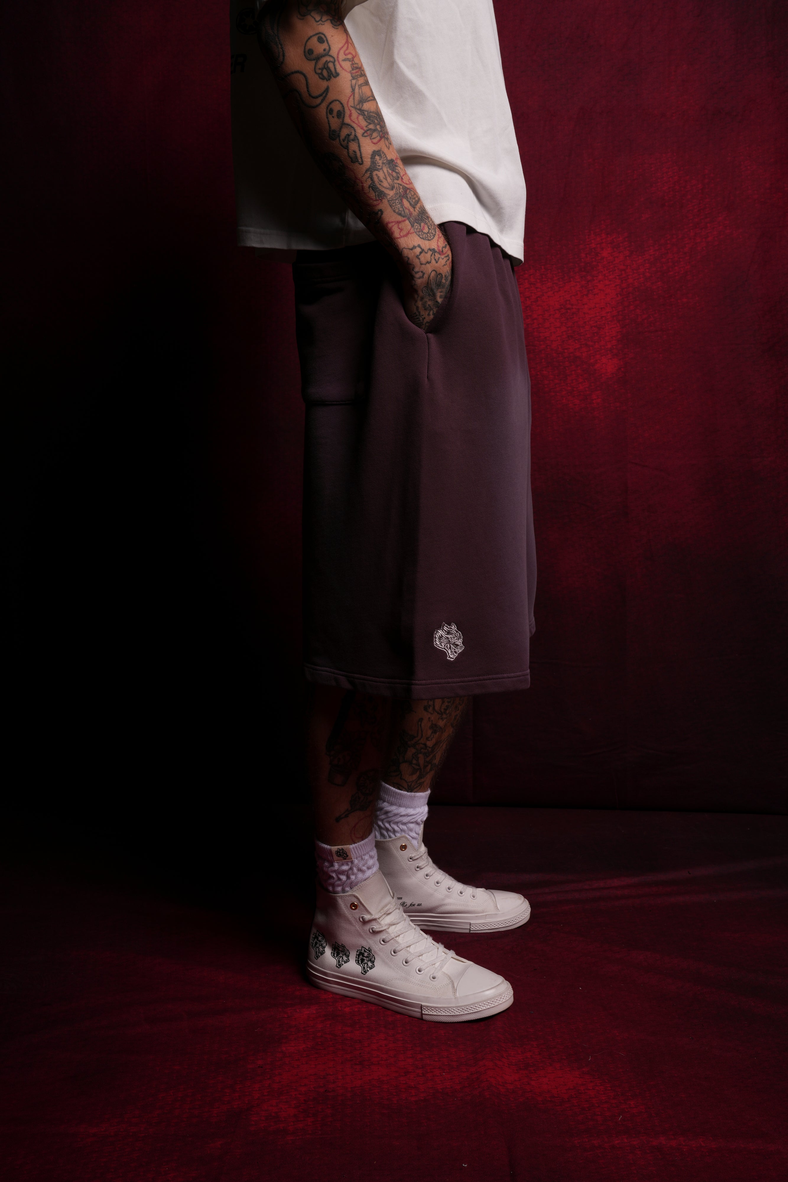 Dual Oversized Osiris Sweat Shorts in Darc Purple Sun Fade