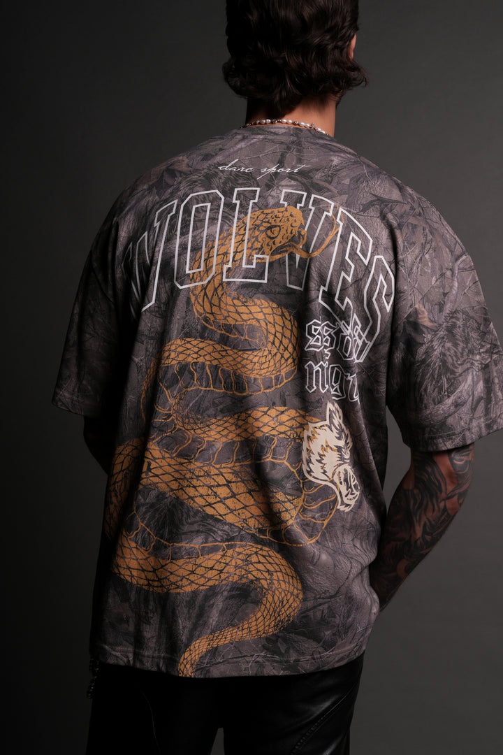 New Beginnings "Premium" Oversized Tee in Driftwood Wolf Forest Camo