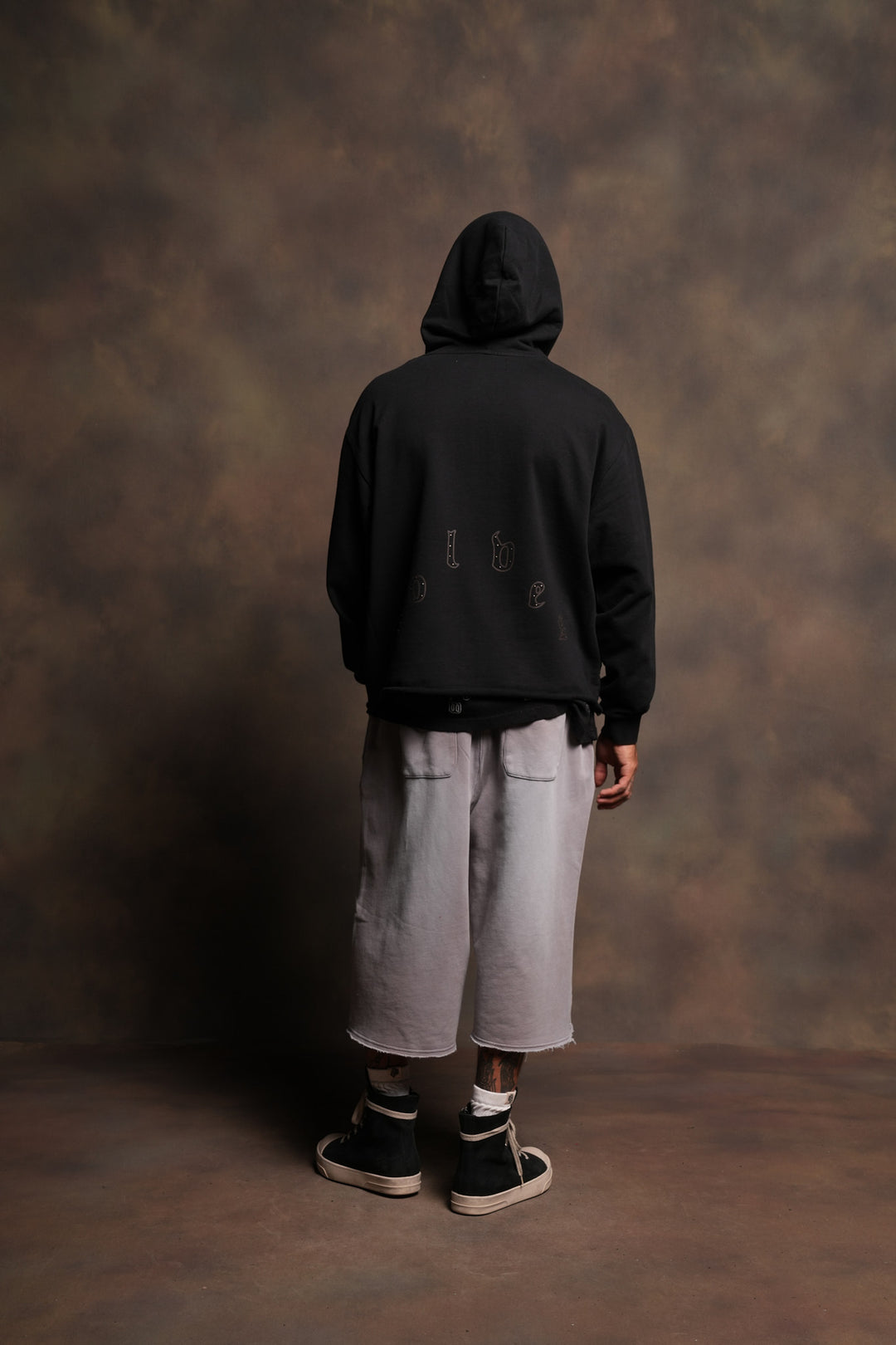 Darc Heaven Distressed Grunge Mid Length Raw Hem Zip Hoodie In Black