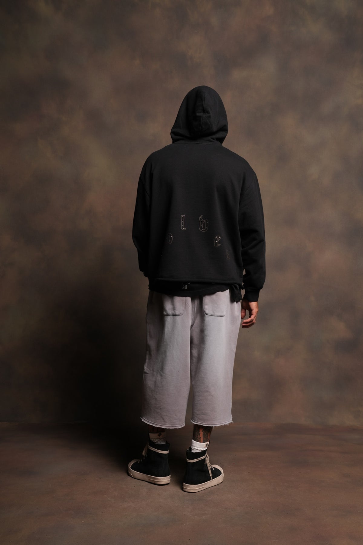 Darc Heaven Distressed Grunge Mid Length Raw Hem Zip Hoodie In Black