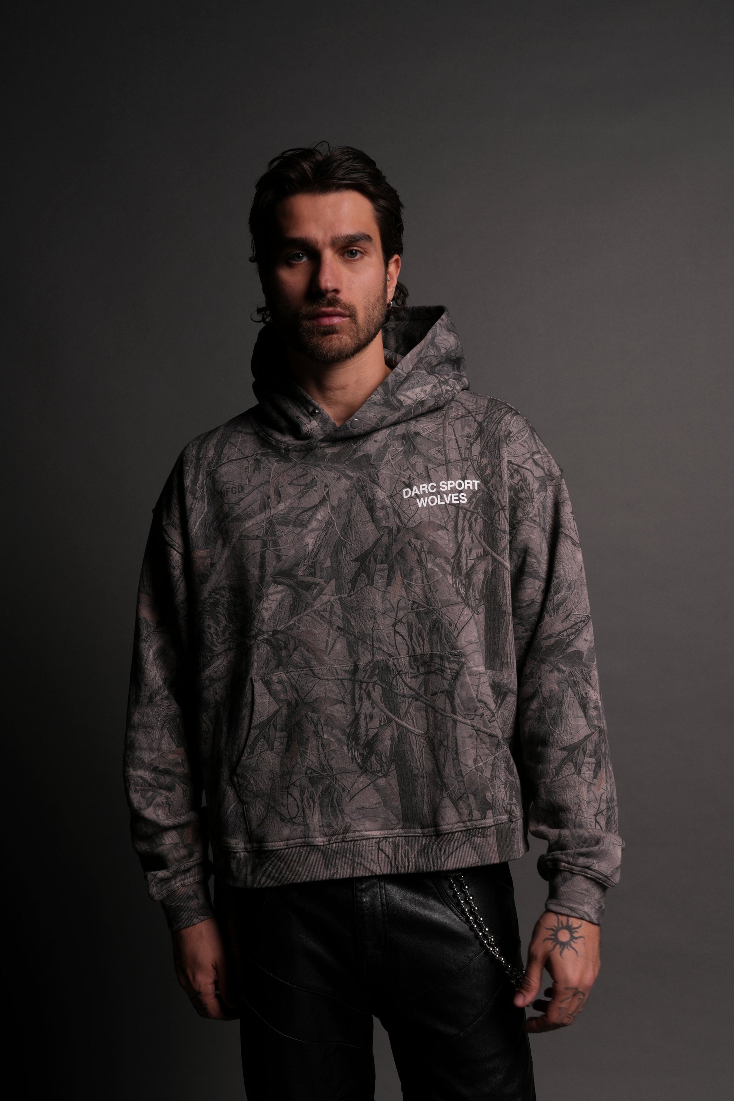 Darc Sport Wolves "Box Cut" Hoodie in Driftwood Wolf Forest Camo