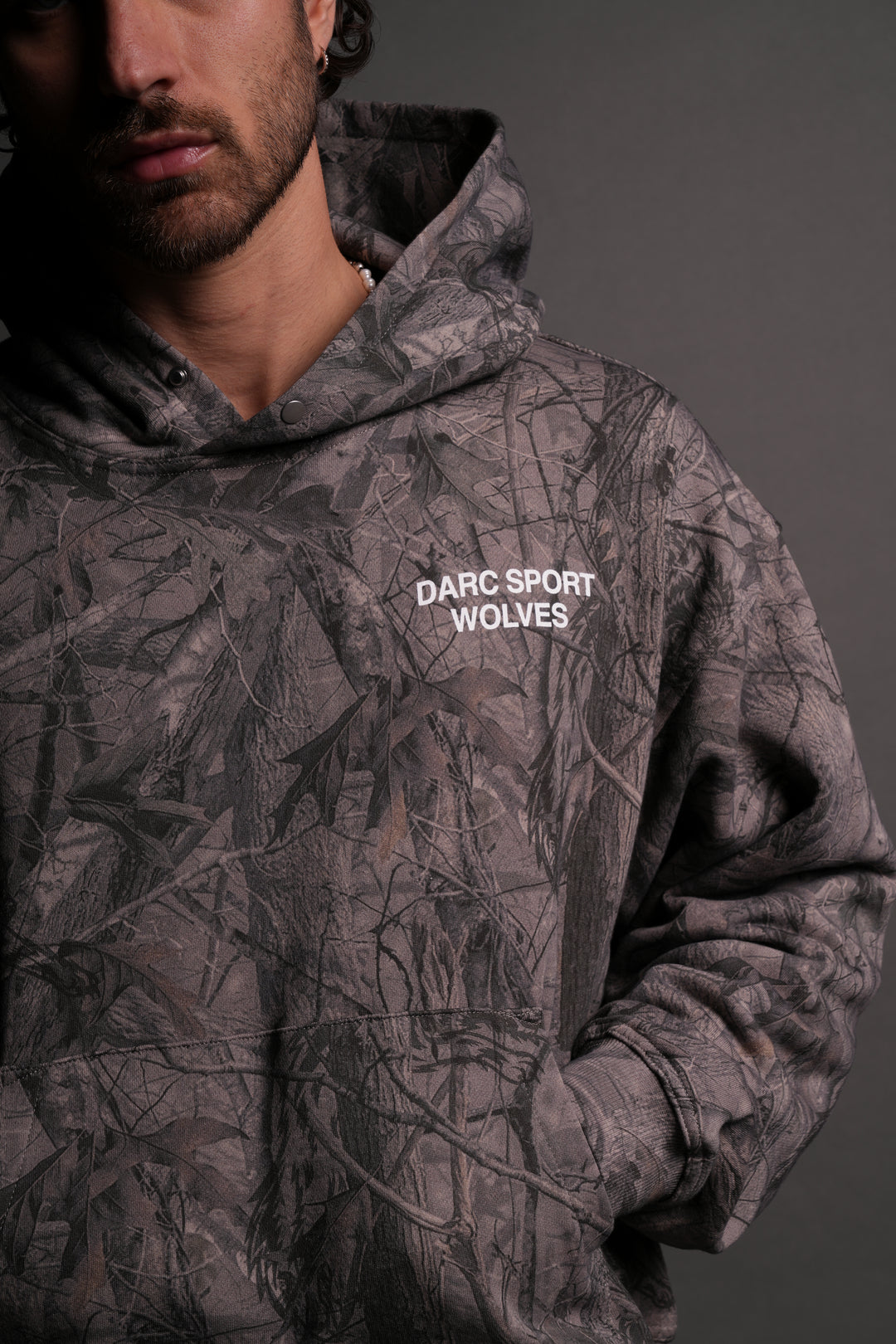 Darc Sport Wolves "Box Cut" Hoodie in Driftwood Wolf Forest Camo