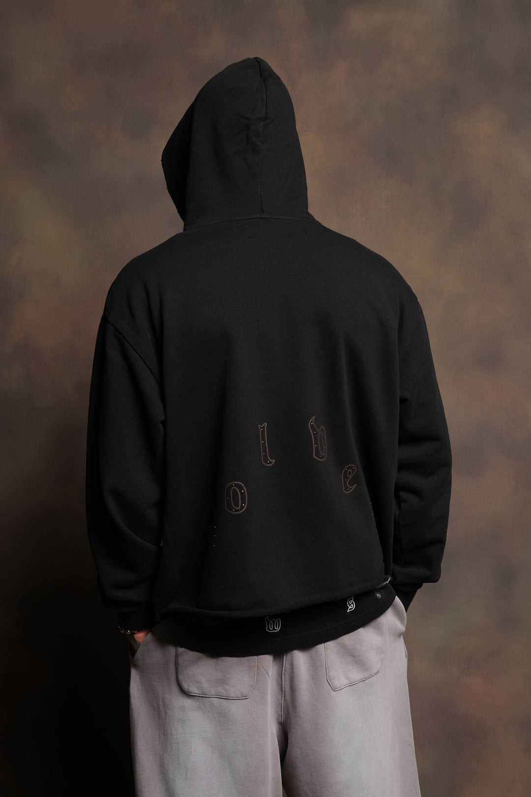 Darc Heaven Distressed Grunge Mid Length Raw Hem Zip Hoodie In Black