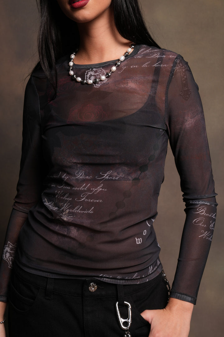 Devocion Eterna Shea Mesh Ls Top In Midnight Sorrow