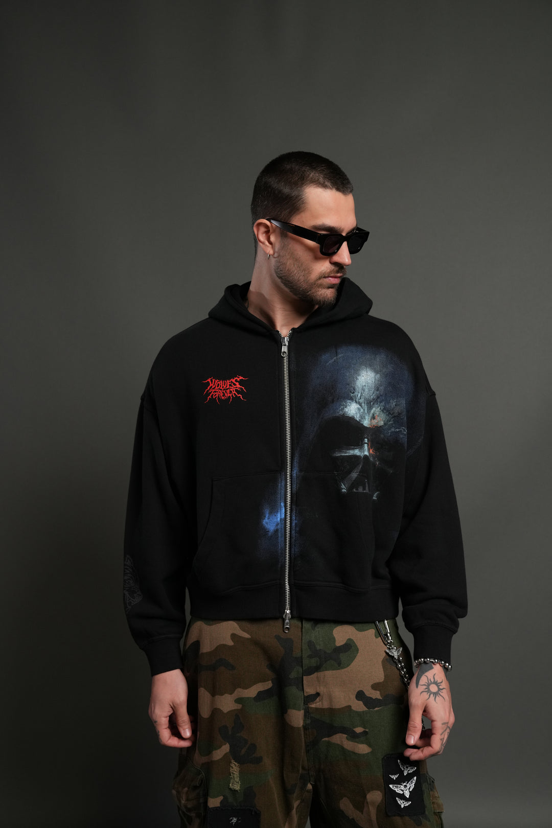 Vader Vex Double Zip Hoodie in Black